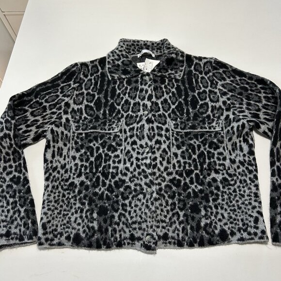 ZARA leopard cardigan blazer sweater XL button Preppy Mobwife Goth Old Money - Picture 1 of 15